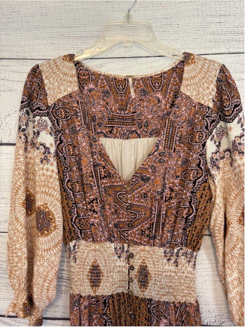 Free People Mexicali Rose Maxi Dress Medium Paisley Boho Cottagecore Smock - Picture 5 of 9